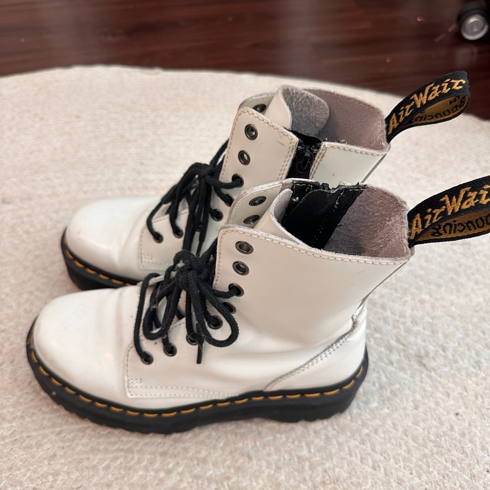 White Leather Lace-Up Doc Martens Boots